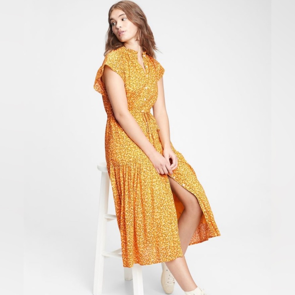 Cap/flutter sleeve mustard floral dress (sz